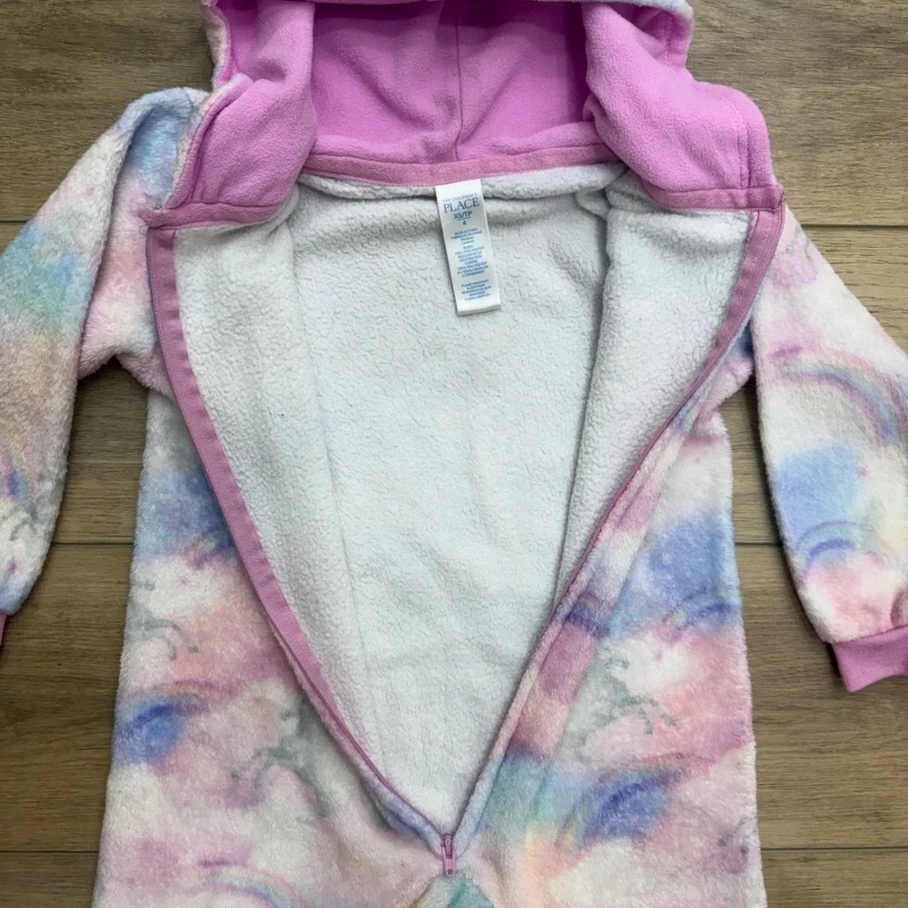 The Children's Place Kids Pink Unicorn Rainbow Plush Hooded Sleeper Size 4 XS/TP